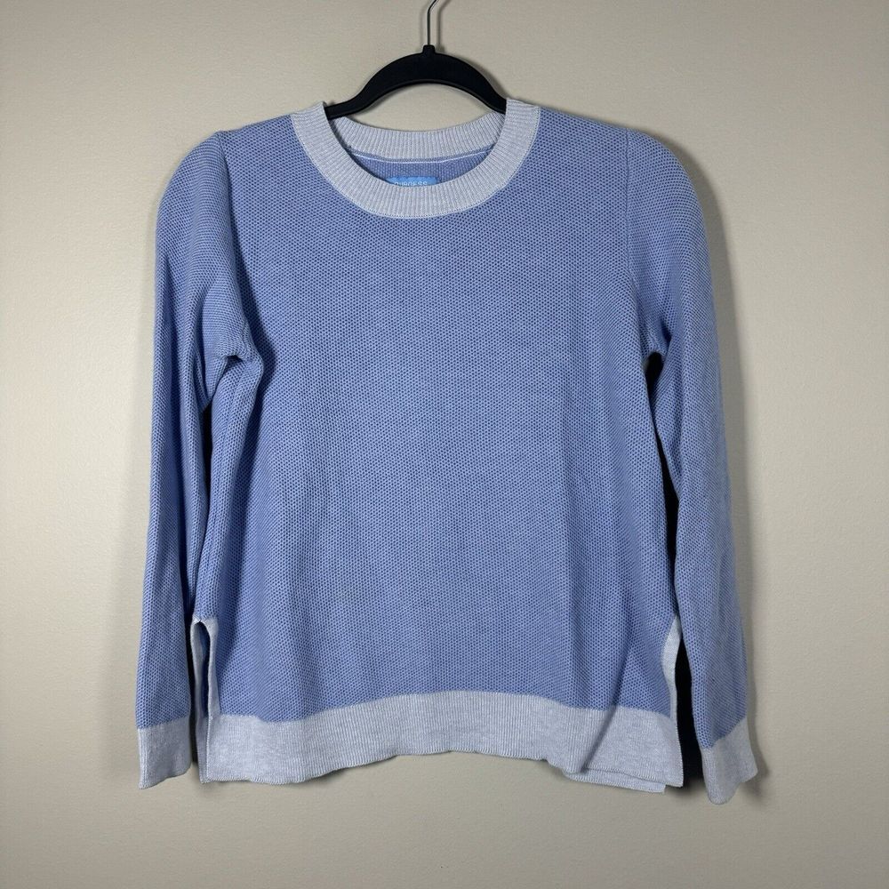 Burgess Small Light Blue Cotton Nylon Silk Blend Pullover Crew Neck Sweater - Picture 1 of 5